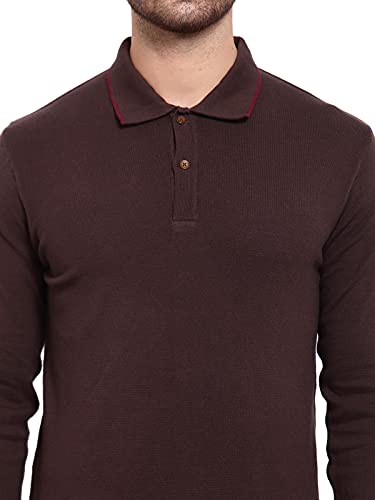 Image of Kalt Mens Basic Solid Full Sleeves Polo Cotton Blend Knitted Regular Fit Polo-Neck T-Shirts with Collar Stylish