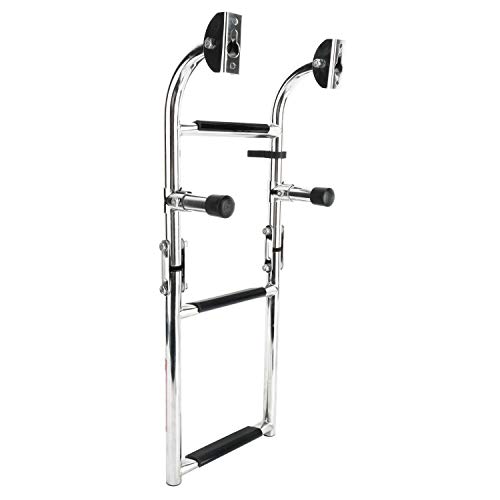 DasMarine 3 Step Folding Ladder Boat Marine Stainless Steel Pontoon Ladder Polished 2+1 Step (Mounting Screws are Included), 300-lbs. Weight Capacity - Thumbnail 2