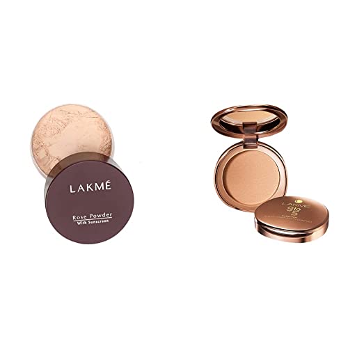 Image of LAKME Rose Face Powder for Oily Skin Type, Soft Pink, 40G And 9 To 5 Flawless Matte Complexion Compact, Melon, 8G