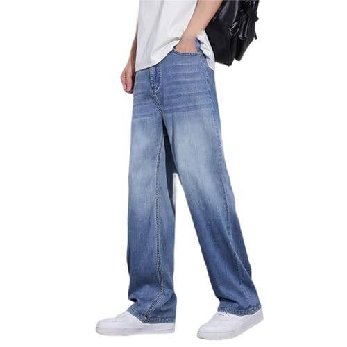Men's Spring Fall Jeans – Loose Wide-Leg Retro Blue Denim Pants, Street Casual Thin Trousers