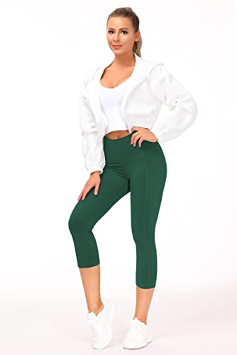 Image of THE GYM PEOPLE Thick High Waist Capris Yoga Pants with Pockets, Tummy Control Workout Running Yoga Leggings for Women