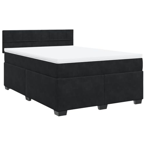 vidaXL Boxspringbett, Polsterbett Bett mit Matratze Matratzenauflage, Bettgestell mit Kopfteil Lattenrost, Doppelbett für Schlafzimmer, Schwarz 160x200cm Samt vidaXL Boxspringbett, Polsterbett Bett mit Matratze Matratzenauflage, Bettgestell mit Kopfteil Lattenrost, Doppelbett für Schlafzimmer, Schwarz 160x200cm Samt