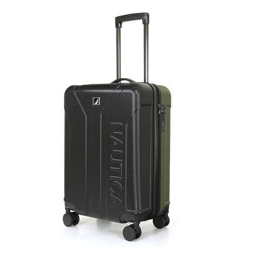 Image of Nautica 20 inch ABS Hard-Sided Unisex Cabin Luggage Trolley | 8-Wheel Spinner, Telescopic Handle | Durable, Secure Combination Lock | Modern Design Travel Suitcase for Men & Women | Black & Green
