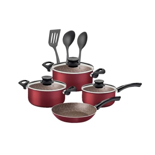 Opiniones de Juego de Sartenes Tramontina que Puedes Comprar On-line. 45 TRAMONTINA - Batería de Cocina Paris, de Aluminio, Revestimiento Antiadherente Starflon Max, Tapas de Vidrio Templado, Asas Ergonómicas, Color Rojo, Uso Diario, Set de 10 Piezas