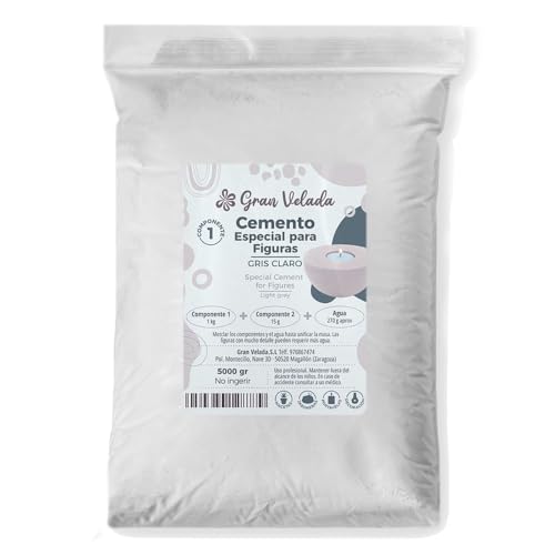 Cemento para figuras gris claro, ideal para manualidades y decoración. Formulación exclusiva de Gran Velada para acabado suave. Producto incluye ambos componentes.| 5000 gr