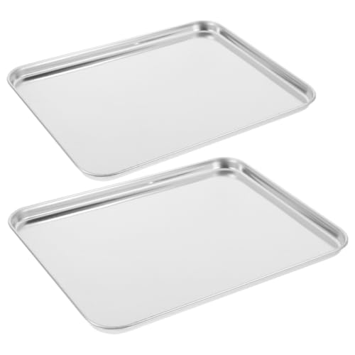 WESIEVYA Bandeja Rectangular de Acero Inoxidable para Barbacoa, Resistente y Práctica, Juego de 2 Piezas para Servir en Fiestas Gourmet y Uso Doméstico