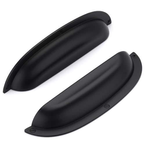 SYZOW Poignées de meuble 128mm, 6 pièce Poignée de placard Noir Poignées de Coquille, Tiroir Semi-circulaires ﻿