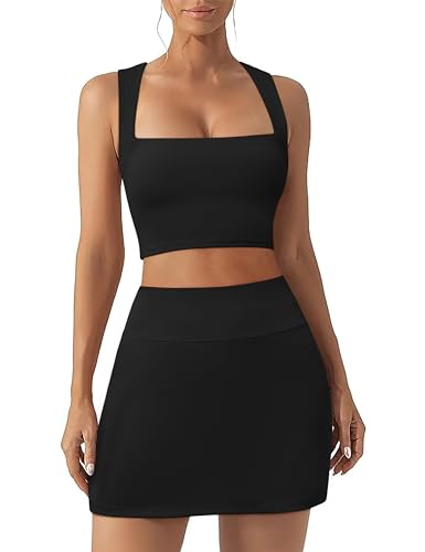 2 Piece Tennis Dresses for Women Mini Skirt Set Athletic Dress Sq...