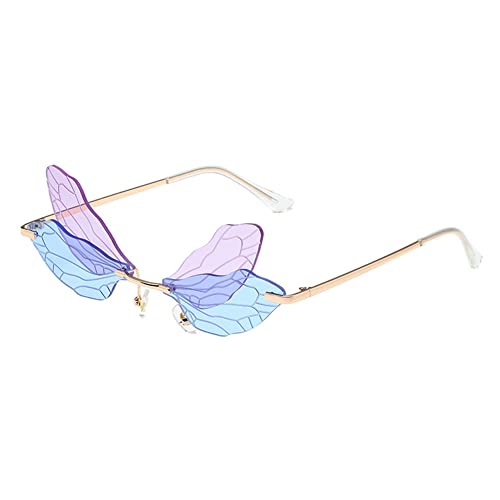 Image of Dragonfly Rimless Sunglasses Wing Shaped Butterfly Fairy Shades Glasses Fashion Party Sunglasses for Women Men
