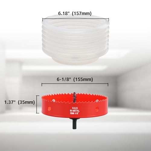 Image of 6-1 /8 Inch Hole Saw with Dust Bowl, 6.1 Hole Saw for Recessed Lights, Hole Cutter for Led Recessed Lighting, Wood and Drywall, Red