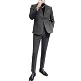 [Yucahype] スーツ メンズ 上下セット 厚手 冬 カジュアル 柔らかい ツイードスーツ スリム セットアップ ツーボタン テーラードジャケット フォーマル スラックス ロングパンツ 秋 春 通勤通学 入学式 卒業式(XL ダークグレー)