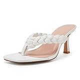 Tymidy Womens Flip Flops Sandals Kitten Heel Slip On Dress Sandals Stiletto Party Slippers Heeled Sq