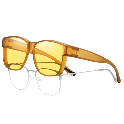 Image of HAOLOTA Night Vision Driving Over Glasses, Polarized Nighttime Glasses Men Women Anti Glare Yellow Tinted Lens