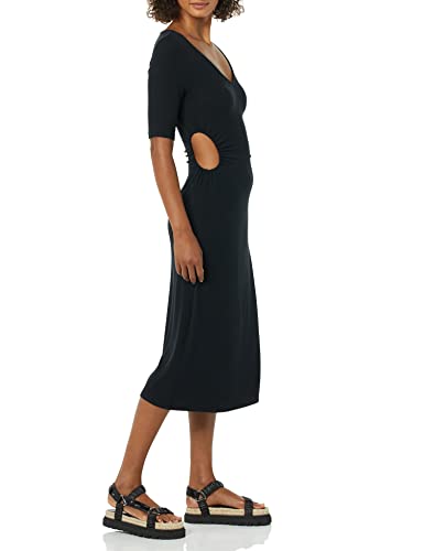 Image of Amazon Essentials Women's Fine Rib V Neck Side Cut-Out Midi Dress (Previously Daily Ritual)