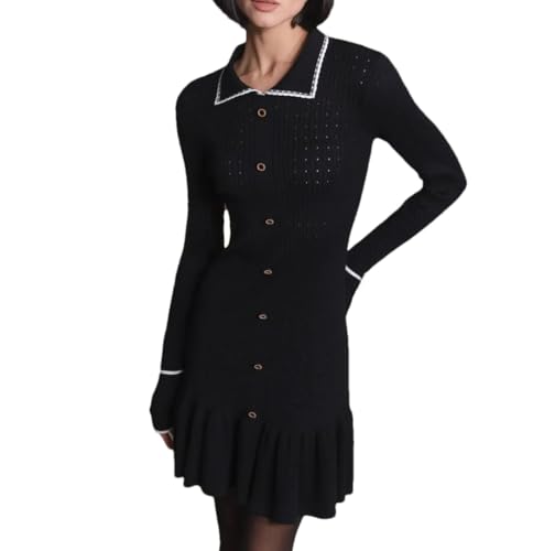 Haut tricoté manches longues rétro taille haute boutonné automne