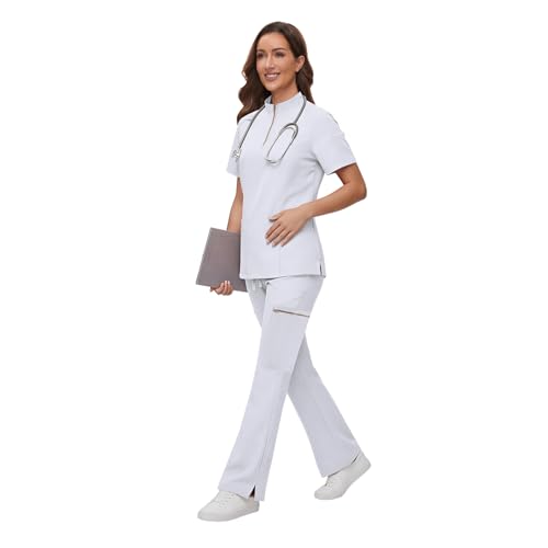 Gargey Scrubs for Women - Zip Front Top & Flare Pant Stretch Nursing Women’s Scrubs Set Medical Uniform - image 3