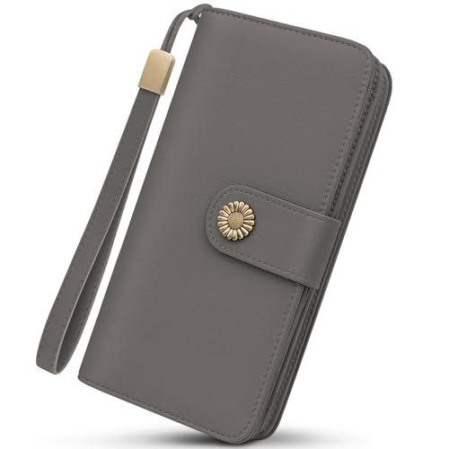 TEUEN Große Geldbörse für Damen aus Veganem Leder mit Mehreren Fächern, Langformat Portemonnaie mit RFID Schutz, Handyfach, Reißverschluss-Münztasche, Geldbeutel für Frauen Elegantes Geschenk