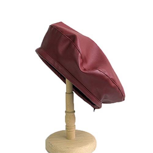 Woman's Easy Match Beret Hat Warmth Artificial Leather Painter Hats Girls Formal Flat Top Artist Bonnet Cap Red