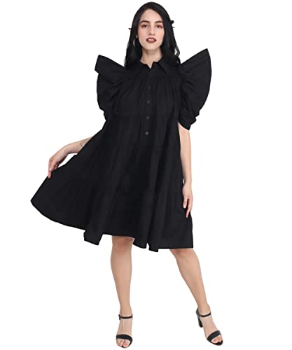 Image of Women's Power Shoulder Dress Plain Cotton Blend Western Dress