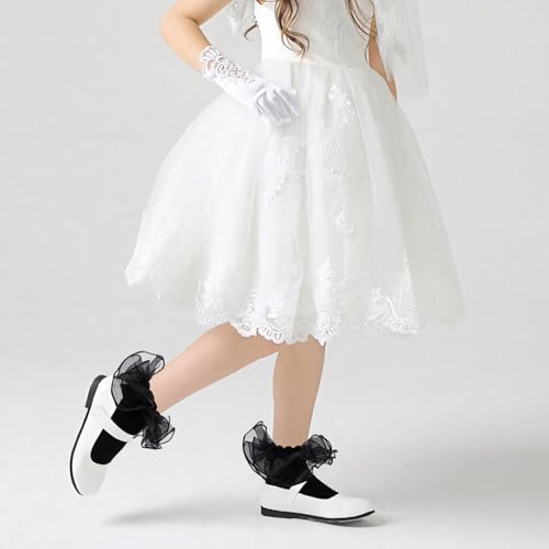 1Pack Ruffle Socks for Girls Cute Double Lace Fluffy Frilly Dress Socks Soft Cotton Fancy Sock for Toddler Little Kid4