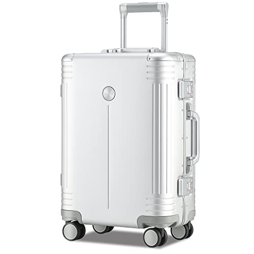 Image of Verage Luxe Birmingham Zipperless Aluminium Luggage with Dual TSA Clasp Lock, Telescopic Handle & 360 Spinner Wheels - Carry-On Suitcase for Business & Travel (Silver)