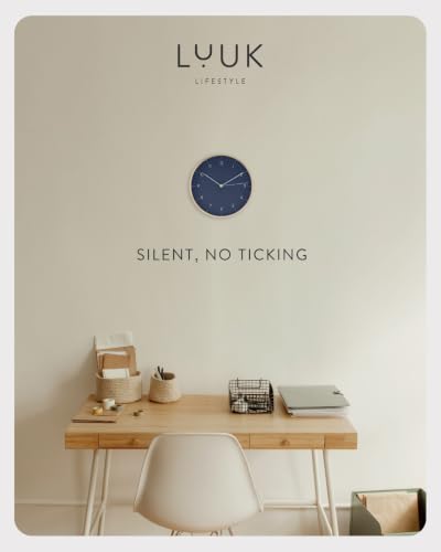 LUUK LIFESTYLE Modern Silent Quartz Wall Clock, 10in, Dark Blue & Gold - Image 4