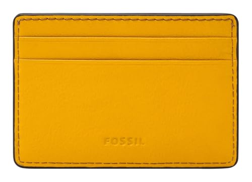 Fossil Steven card case moutarde en cuir véritable pour homme et femme