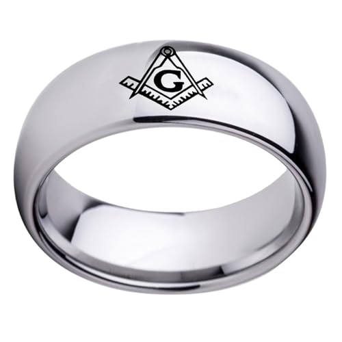 Bague maçonnique bombée en acier titane, alliance vintage de prestige