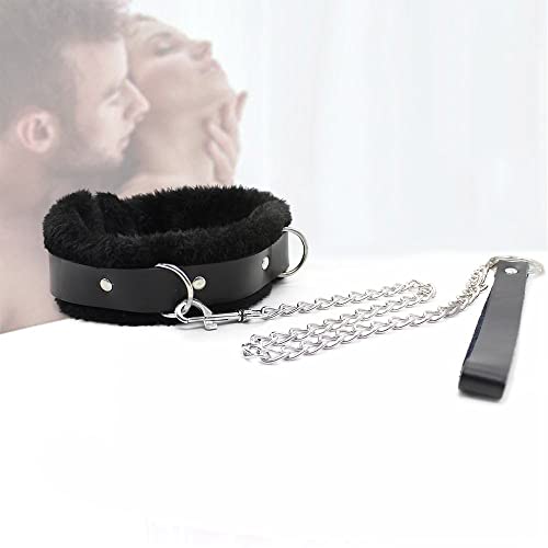 Collier en Cuir PU Noir Confortable avec chaîne Amovible