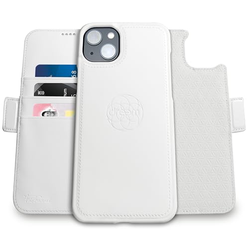Image of dreem Fibonacci Compatible with iPhone 14 Plus Wallet case / 2-in-1 Shockproof case and Detachable Vegan Leather Folio, MagSafe Compatible, RFID Protection [White]