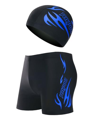 TPZORJX bañador natacion hombre，bañadores hombre，bañadores，Bañador de Hombre Secado Rápido Bañadores Boxer con Cordón，bañador hombre boxer，Con 1 gorro de natación，natación（2XL）