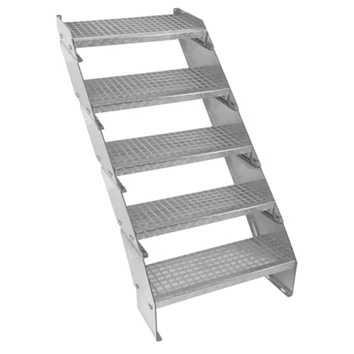 Escalera Metálica Ajustable - 5 escalones 600mm/60 cm ancho x 300mm/30cm alto | Acero Galvanizado | Peldaños impermeables | Pernos, arandelas y tuercas INCLUÍDOS | Ideal exterior