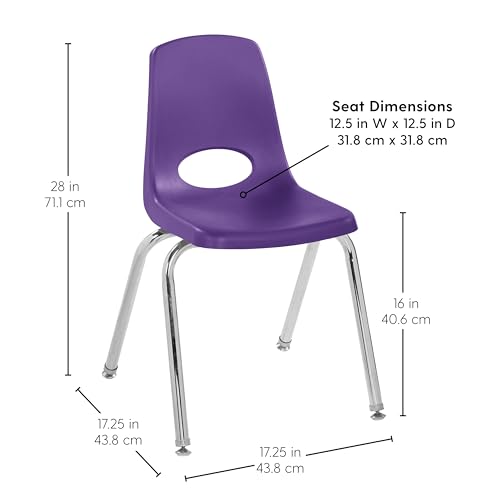 Image of FDP 16 inch School Stack Chair, Stacking Student Seat with Chromed Steel Legs and Swivel Glides for Classroom, Homeschool or Office - Purple (2-Pack), 13049-PU