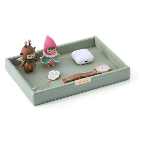 CASEGRACE PU Leather Valet Tray Organizer Jewelry Decorative Dish for Wallet, Key,Watch, Coin Change, Phone Perfume Cosmetic Dressing Table Living Room Entryway Table Catchall Tray (Green) Cover