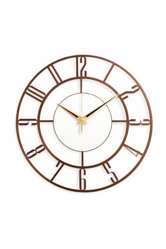 Image of Metal Analog Wall Clock | Brown Decorative Art Sculpture for Home, Office, Living Room, Bedroom, Restaurant & Cafe (18 Inch Copper)