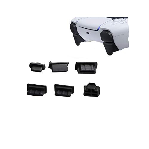 2020 New Ps5 Host Dust Plug USB HDM Dustproof Set Ps5 Game Host Dustproof 6-Piece Set, Used for PS5 Host Dustproof, Black Silicone Dust Cover Protective Plug (6 Pieces)