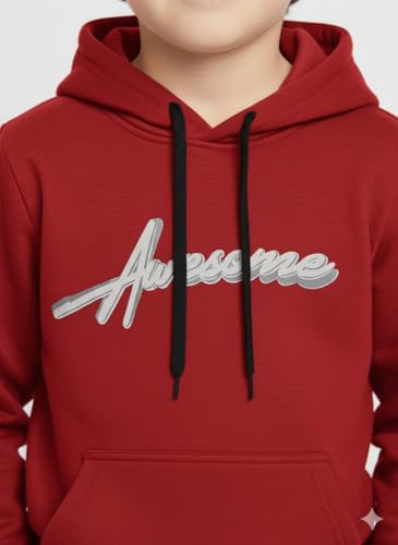 Image of Mack Jonney Boys' inchAwesome inch Printed Fleece Hoodie - Warm Winter Sweatshirt with Kangaroo Pocket -M5452