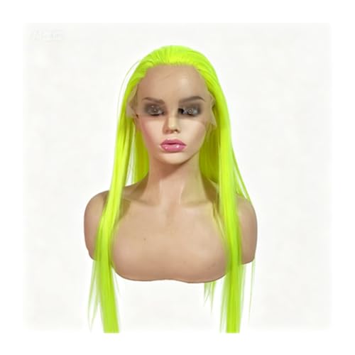 Perruque en dentelle avant vert fluorescent avec bandeau cheveux raides