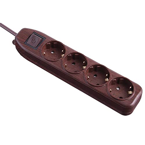 Regleta base múltiple Electraline 62062 de 4 Schuko con interruptor y cable de 1.5m marrón de madera 3