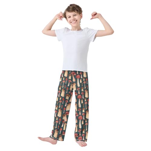 Red Mushroom Boys Long Pants Soft Trousers Elastic Waist Kids Lounge Bottoms with Pockets S-XL2