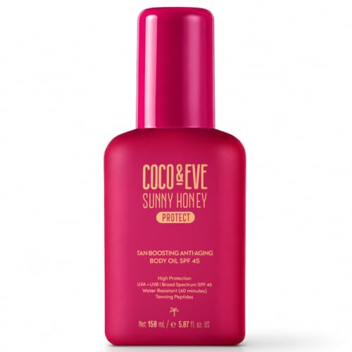 Coco & Eve Tan Boosting Anti-Aging Body Oil SPF45 - Tanning Accelerator Pump, UVA UVB Sun Protection...