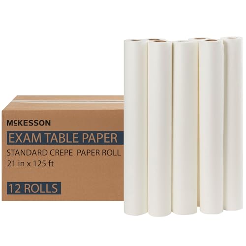 McKesson Medical Exam Table Paper [12 Rolls] – Bed Sheet Cover Ideal for Diaper Changing, Waxing, Nursing, Chiropractor, Patternmaking, Tracing - Economy Crepe Roll - White, 21 in x 125 ft