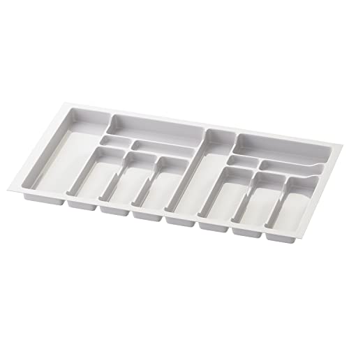 Sossai range-couverts Divio pour tiroirs de 90 cm de large, 83x49 cm – découpable, 14 compartiments, blanc, organiseur pour tiroirs à couverts en plastique
