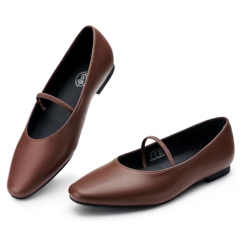 Trary Mary Jane Ballet Flats for Women - Comfortable Closed Toe Shoes With Strap
