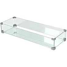 Wind Guard for Outdoor Fire Pit Table, 35"x11"x6" Rectangular Tempered Glass Shield with Aluminum Brackets, Gas Fire Table Wind Screen