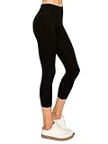 EttelLut Cotton Spandex Basic Knit Jersey Capri Leggings for Women Plus Size Black XL