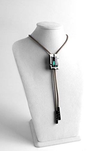 Cloisonnekorea Bolo Tie Swarovski Genuine Leather Mens Runway X1 Collection Black Body - Emerald #TOP2