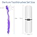 2-Piece Denture Cleaning Brush Set - Multi-Layered Bristles False Toothbrush with Ergonomic Handle and White Carrying Case for Fake Teeth Cleaning, Travel-Sized Oral Care Tool (Green&Purple, One Size)