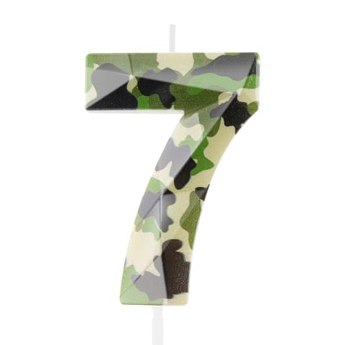 3D Camo 7th Birthday Candles Number 7 Candle Army Themed Birthday Cake Topper Cake Candles Camo Happy 7th Birthday Party Cake Decorations for Boys Birthday Hunting Party Camouflage Motif Party