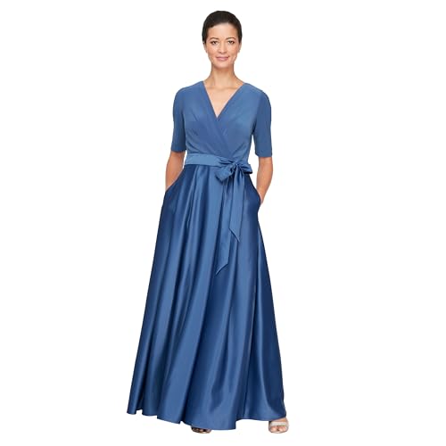 Image of Alex Evenings Women's Satin Ballgown Formal Event Dress with Pockets and Tie Belt (Petite and Regular Sizes)